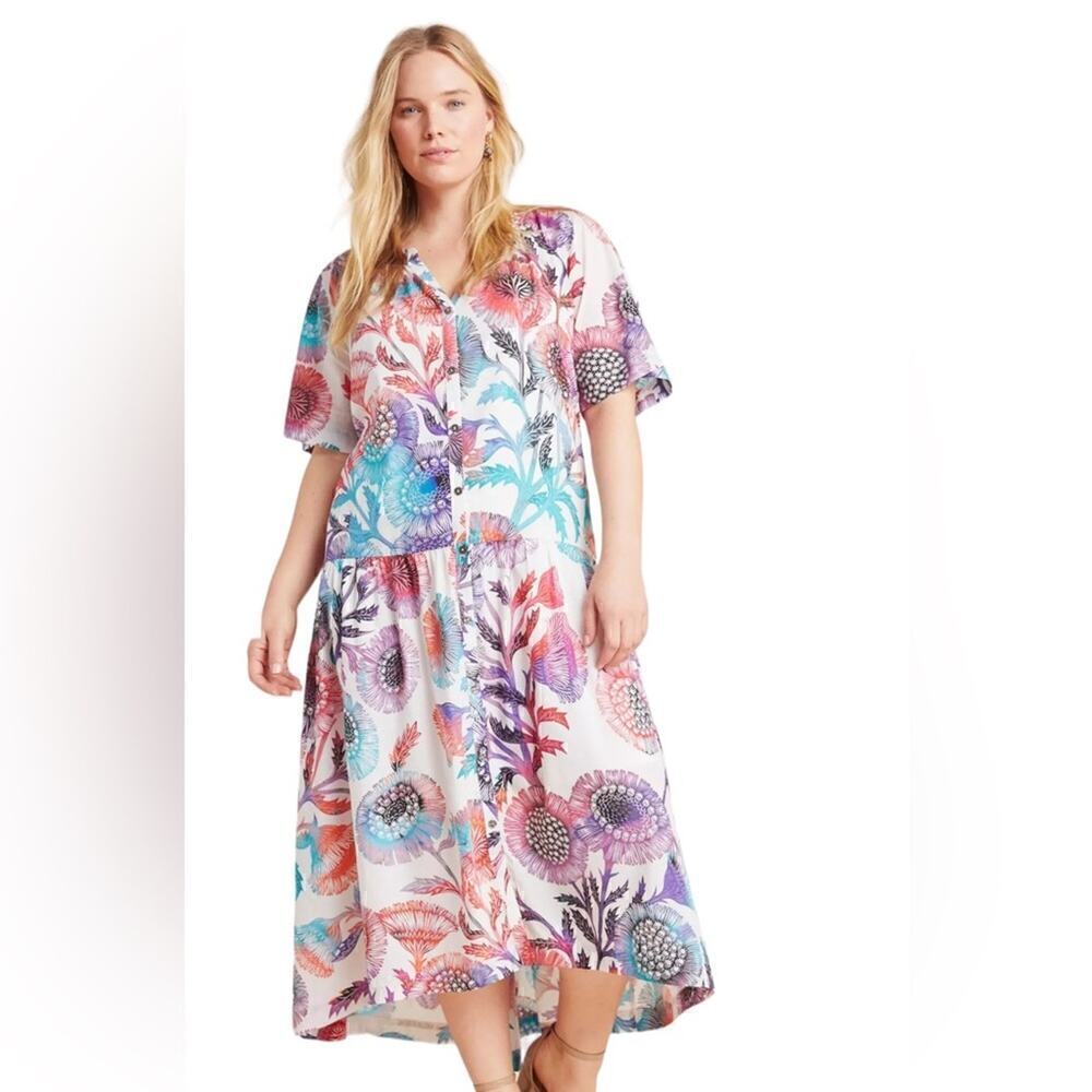 Anthropologie Tugboat oversized floral button down maxi dress size small